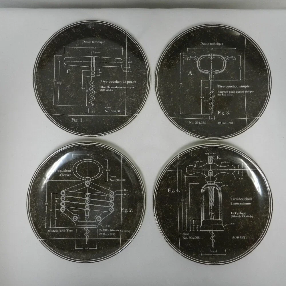 Williams Sonoma Tire Bouchon Set 4 Appetizer Size Salad Plates 6-1/2